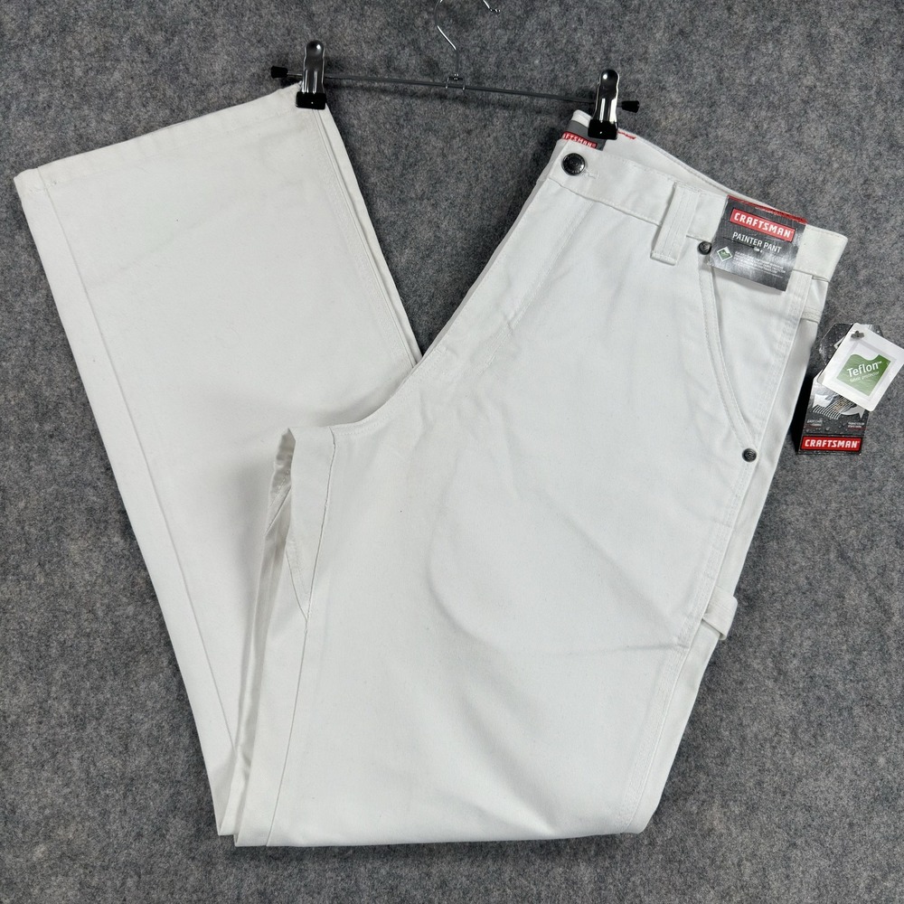 Craftsman Painter Pants Mens 34x32 White Teflon Canvas‎ Work Carpenter Utility